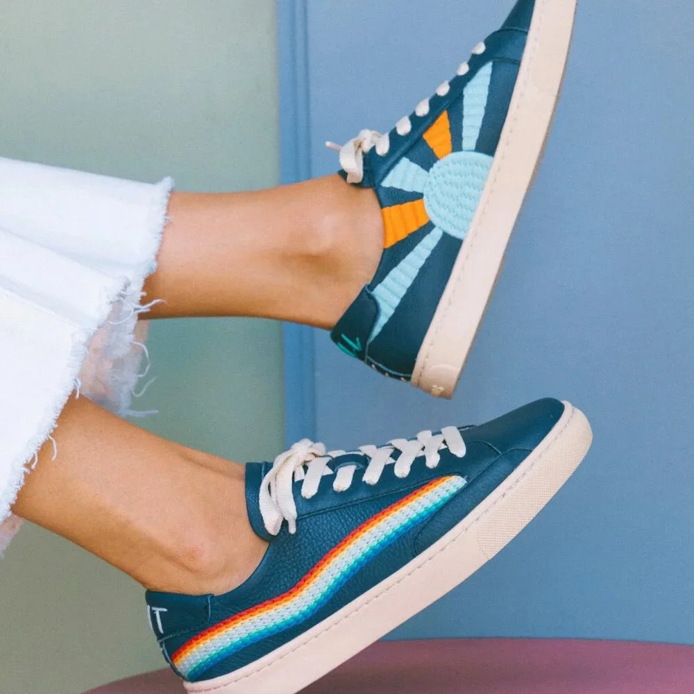 NEW SOLUDOS Leather Ibiza Platform Sneakers Blue/rainbow for women 462mn